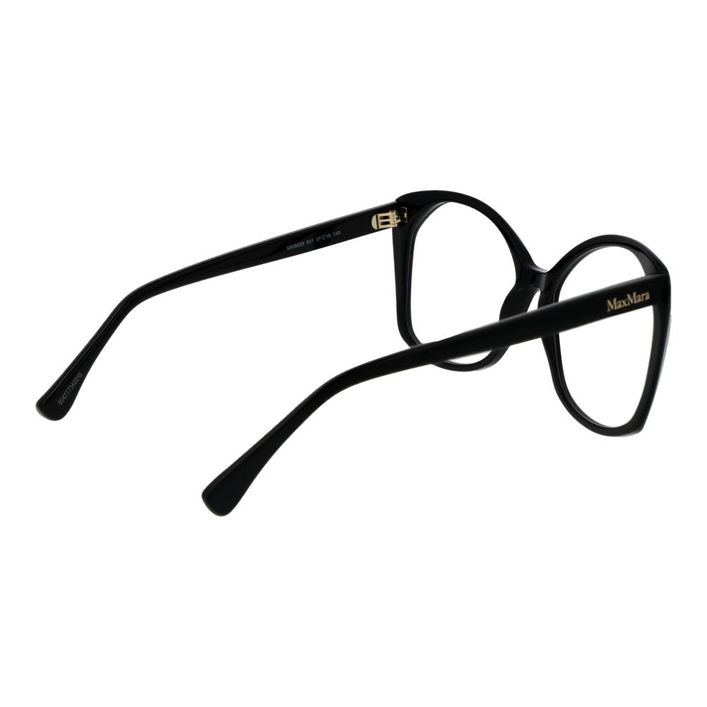 Max Mara Black Women Glasses Frame with acetate material and full-rim style, featuring demo plastic lenses and UV protection.