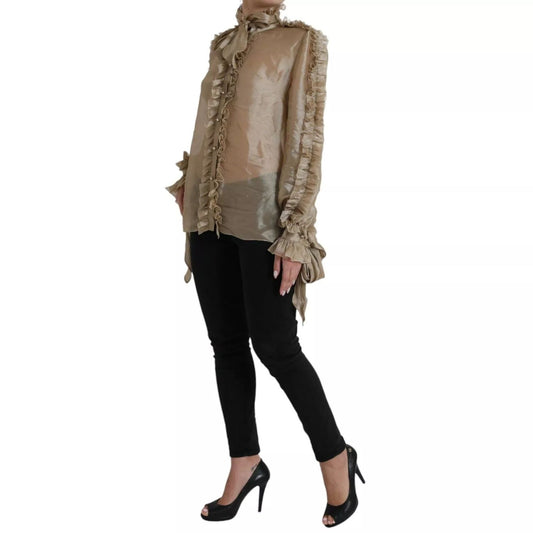 Dolce & Gabbana Gold Ascot Collar Ruffles Blouse Top TSH852006-46