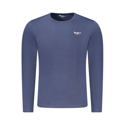 Pepe Jeans Blue Cotton T-Shirt, long sleeve, slim fit, crew neck, with logo print, 70% sustainable cotton