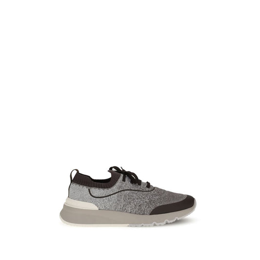 Brunello Cucinelli Gray Cotton Athletic Sneakers featuring techno cotton knit for style and comfort with TPU rubber soles.