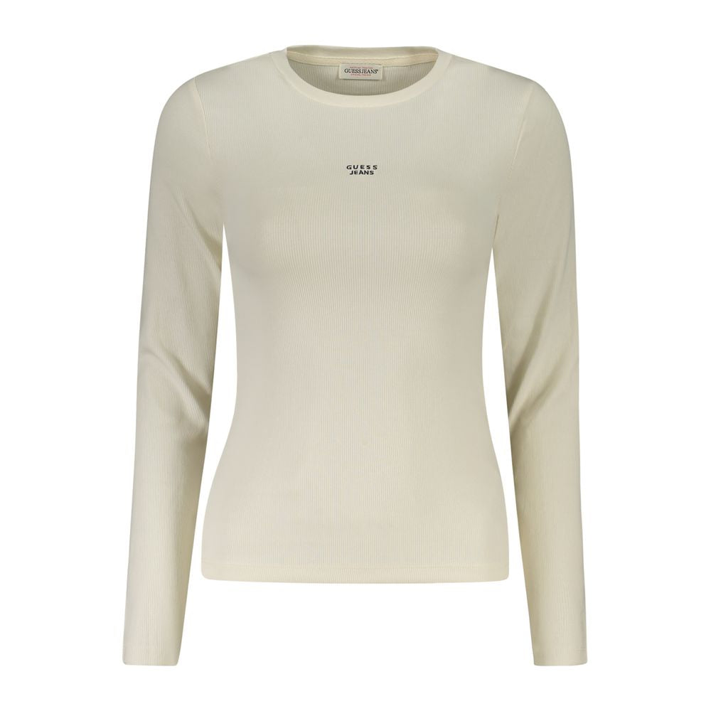 Guess Jeans White Cotton Women T-Shirt with Long Sleeves and Embroidered Logo