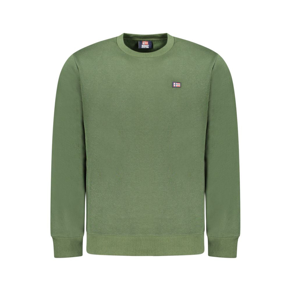 Norway 1963 Green Cotton Men Sweater with logo and applique, long-sleeved crew neck for streetwear and casual style.