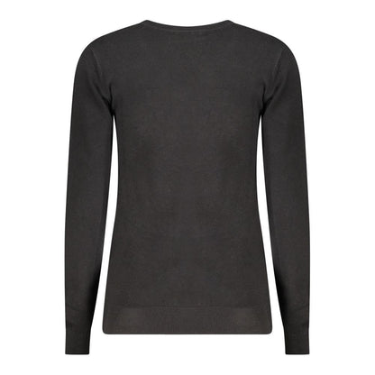 Guess Jeans Black Viscose Women Sweater, back view, showcasing long sleeves and elegant design.