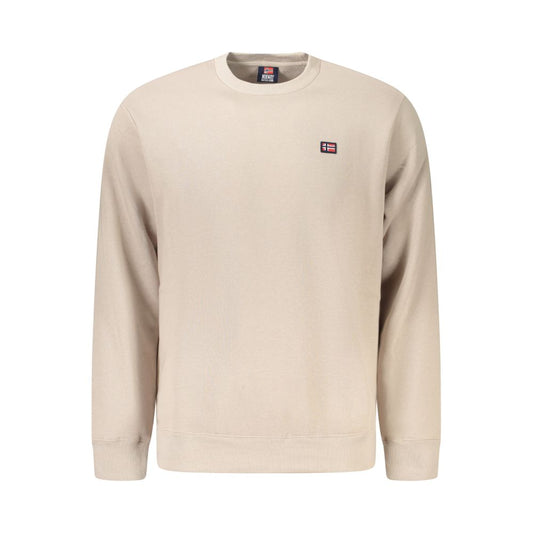 Norway 1963 Beige Cotton Men Sweater with crew neck and applique detail on front, showcasing vintage-inspired design in soft beige.