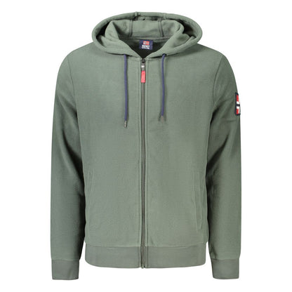 Norway 1963 Green Polyester Men's Sweatshirt with Hood featuring a full zip and embroidery, luxury casual wear.
