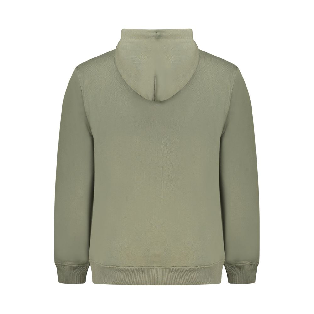 Tommy Hilfiger Green Cotton Men Sweater - back view showcasing hood and long sleeves