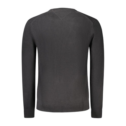 Back view of Tommy Hilfiger Black Cotton Men Sweater showcasing its sleek design and luxurious organic cotton texture.