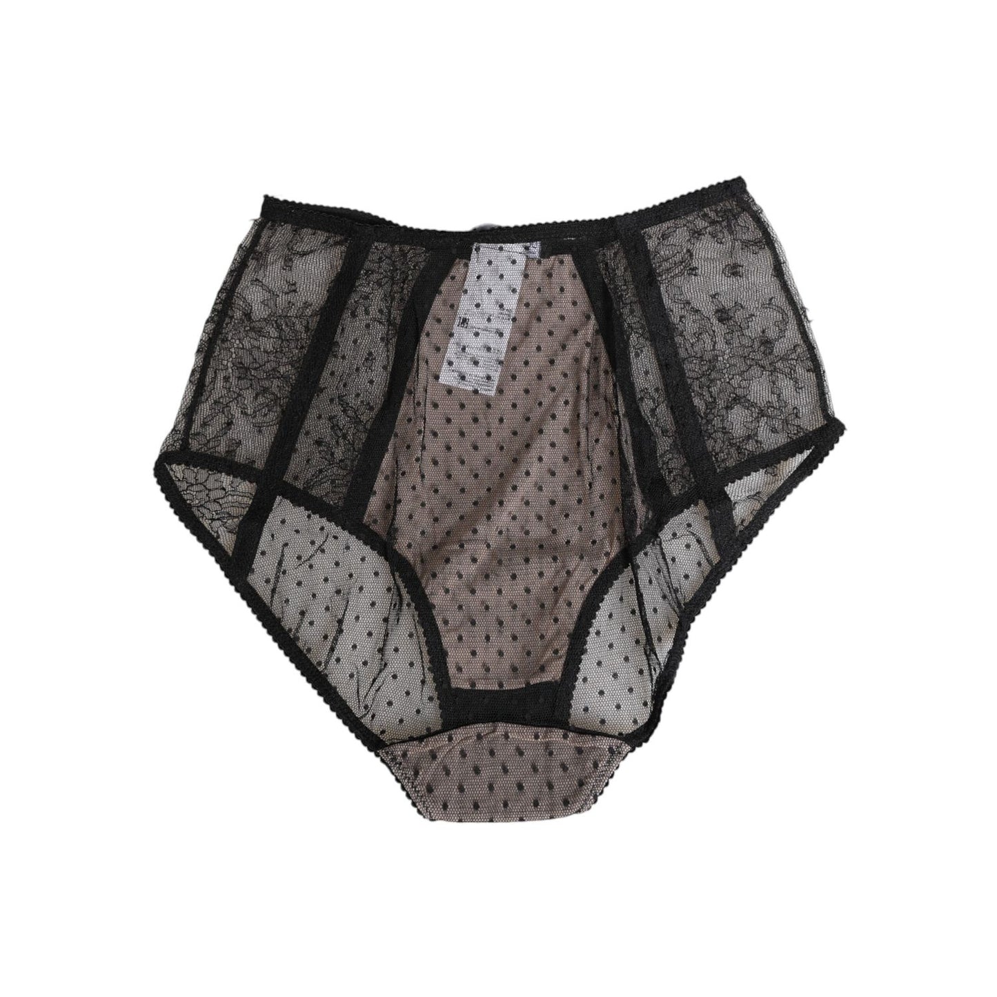 Dolce & Gabbana Black Sheer Polka Dot Lace High Waist Underwear