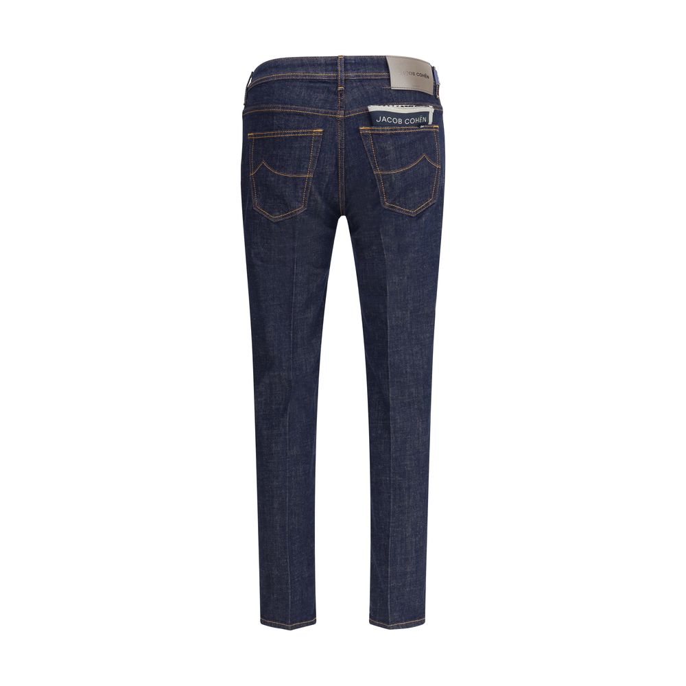 Back view of Jacob Cohen Blue Cotton Skinny Jeans with classic five-pocket design and tailored details for casual looks.