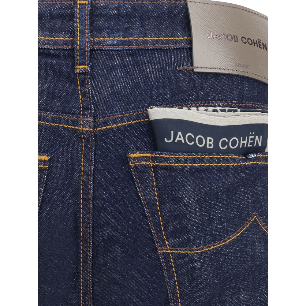 Jacob Cohen Blue Cotton Skinny Jeans with classic five-pocket design and detailed stitching, showcasing the brand label on the back.