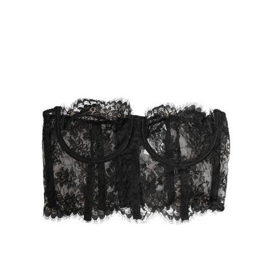 Dolce & Gabbana Black Floral Lace Bustier Bralette Top Underwear