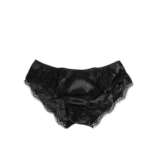 Dolce & Gabbana Black Silk Satin Lace Trim Panty  Underwear