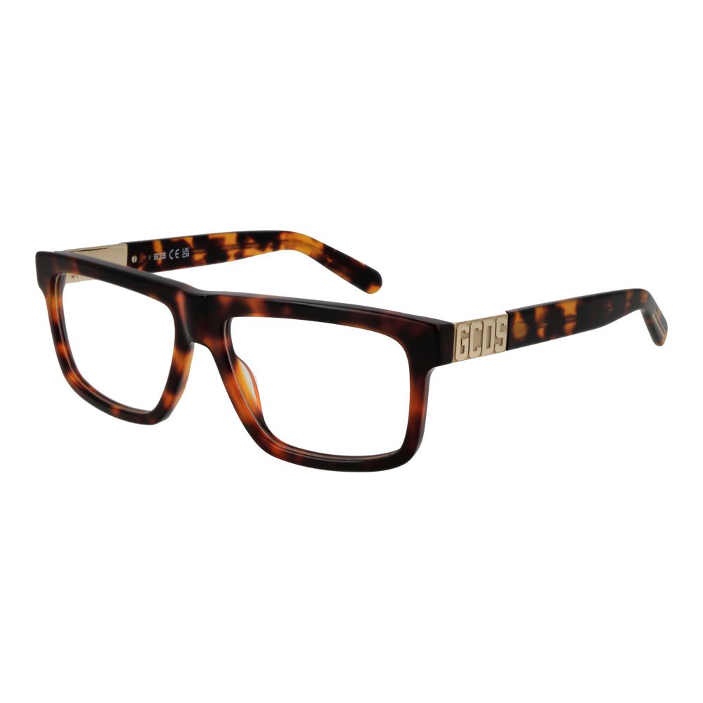GCDS Brown Unisex Glasses Frame in acetate full-rim design with rectangle style and demo lenses.