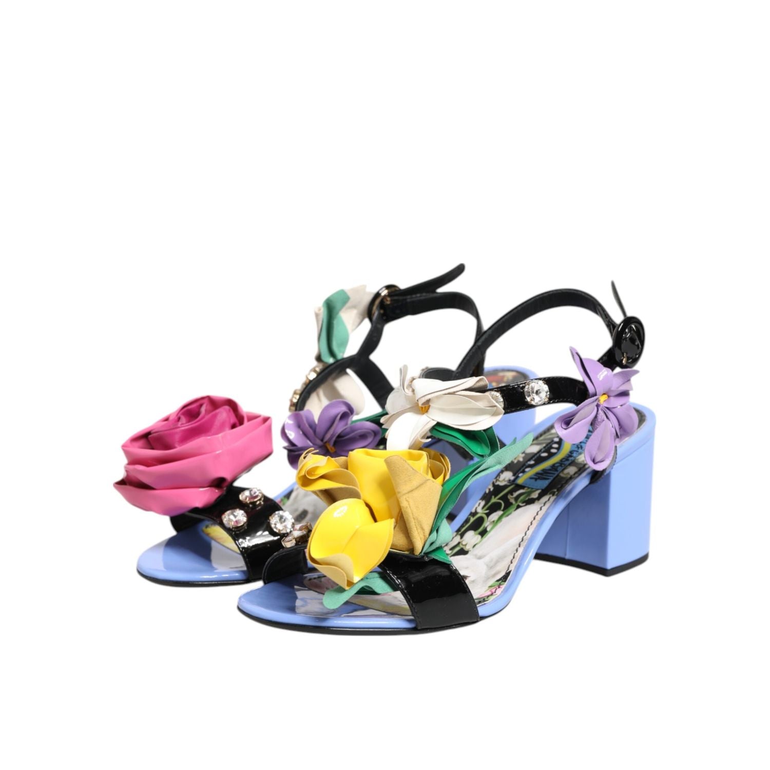 Dolce & Gabbana Multicolor Floral Appliqué Crystal Sandal Shoes