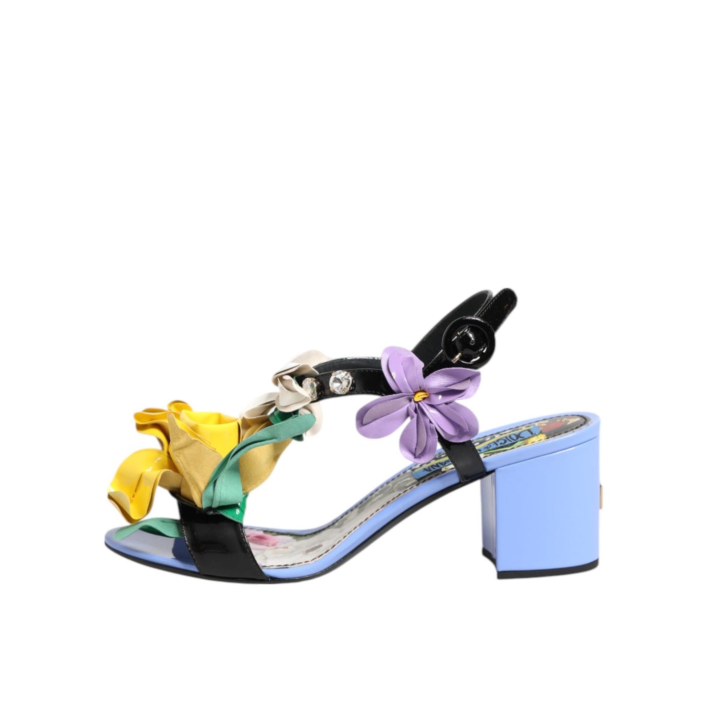 Dolce & Gabbana Multicolor Floral Appliqué Crystal Sandal Shoes