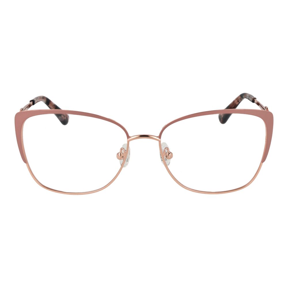 Guess Pink Women Glasses Frame, rose metal full-rim butterfly design with demo lenses, size 55-16-140, includes branded case.