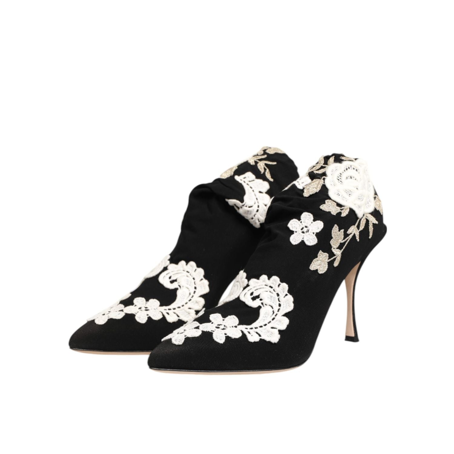 Dolce & Gabbana Black White Embroidered Jersey Stiletto Boots Shoes