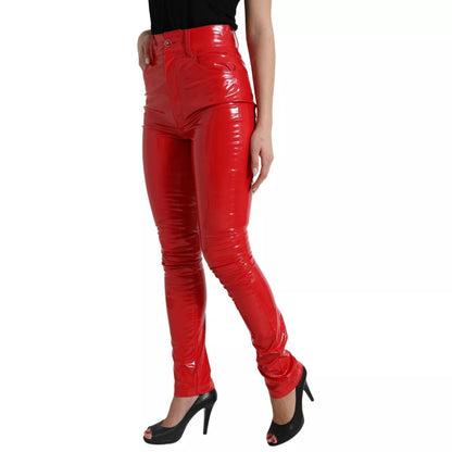 Dolce & Gabbana Red High Waist Skinny Trouser Shiny Pants
