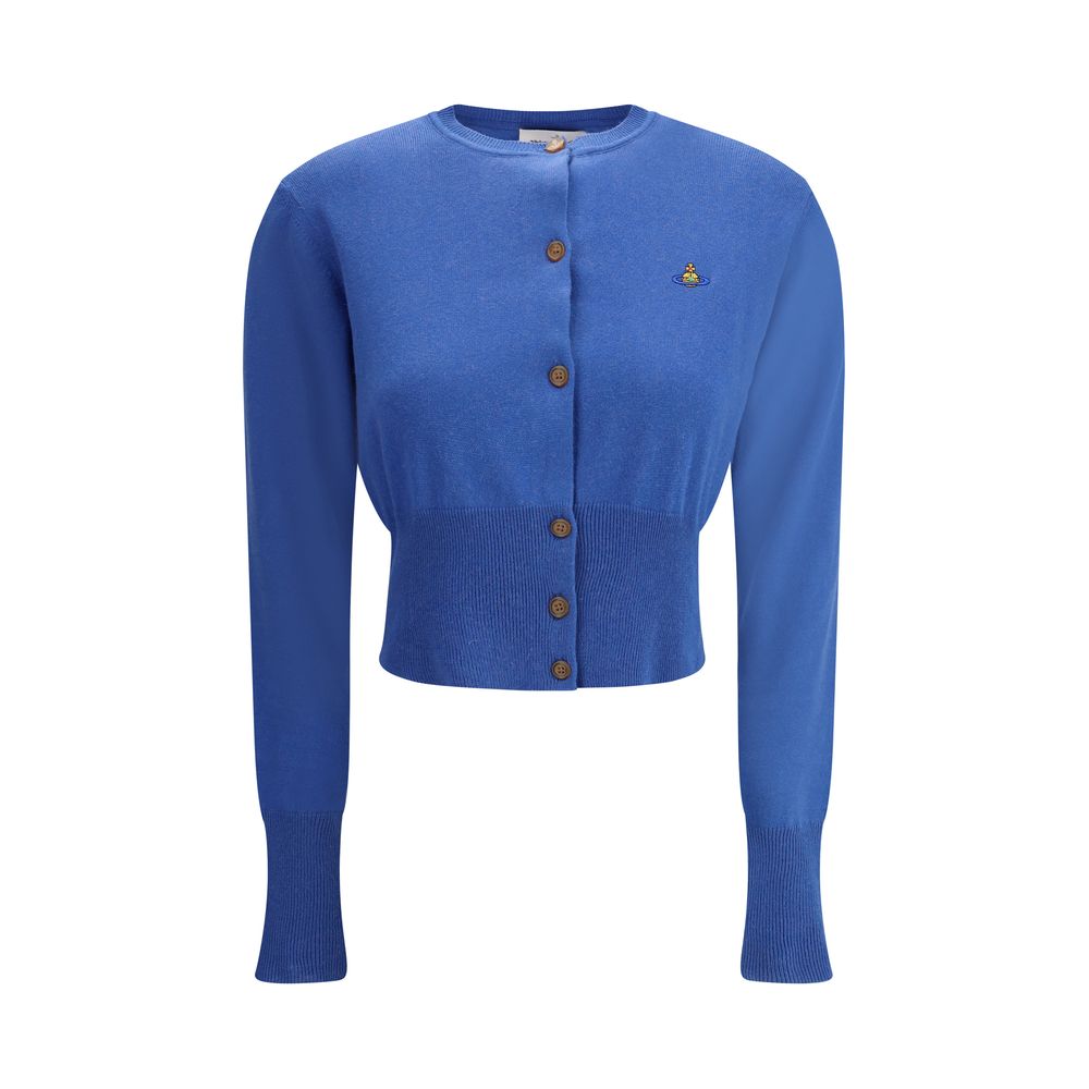 Vivienne Westwood Blue Cotton Cardigan with Orb logo, slim fit, round neckline, and button closure for AW25 season.