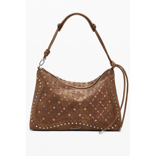Desigual Brown Polyethylene Women Handbag with removable shoulder handle and zip closure
