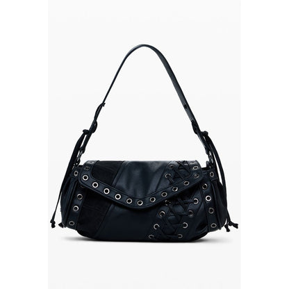 Desigual Black Polyethylene Women Handbag with adjustable strap and intricate design.
