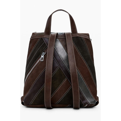 Desigual Brown Polyethylene Women Backpack with stylish contrasting details and secure closure.
