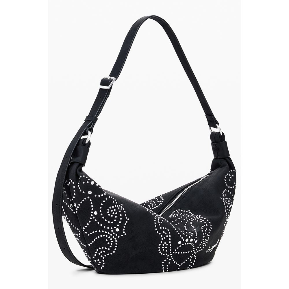 Desigual Black Polyethylene Women Handbag with stud details and adjustable strap.
