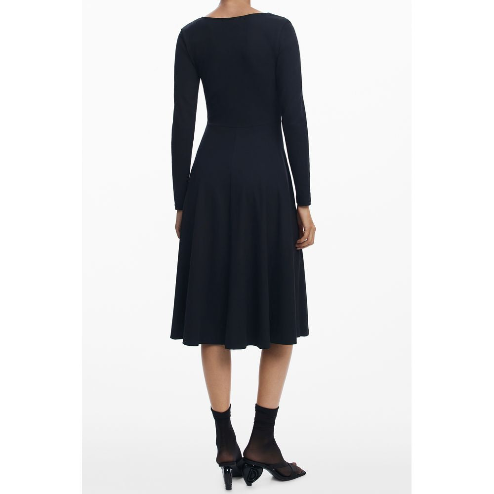 Back view of Desigual Black Cotton Women Dress showcasing long sleeves and wide neckline, enhancing stylish and comfortable fit.