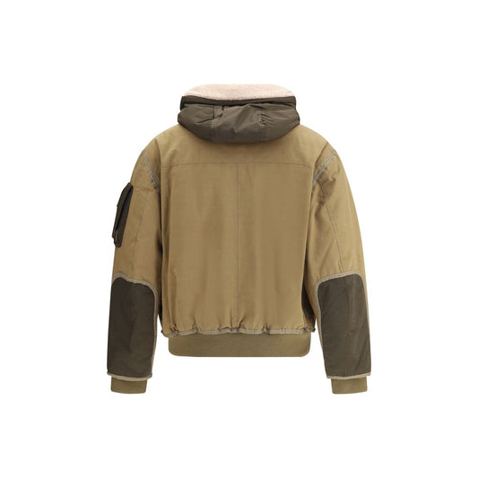 Back view of Parajumpers Gold B. bomber Jacket with hood, rib knit cuffs, and green accents.