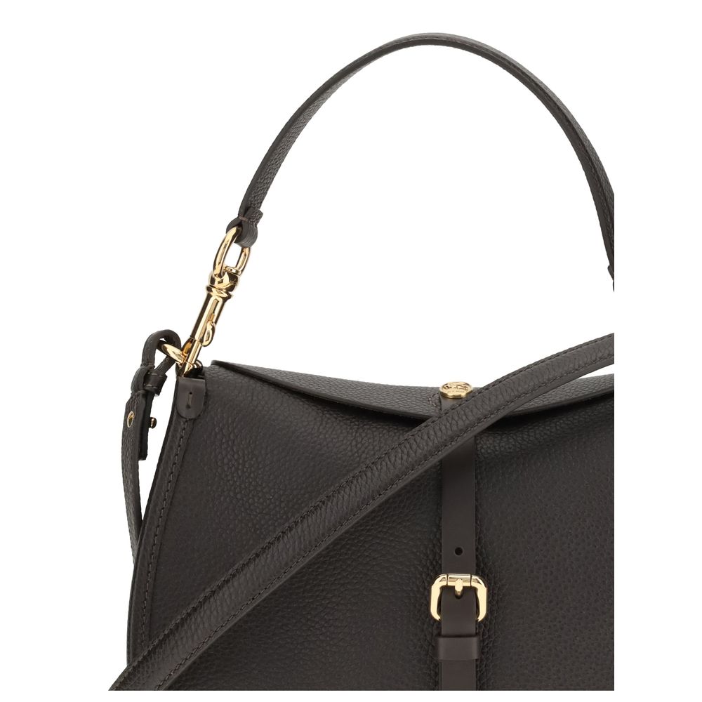 Etro Brown Calf Leather Bos Taurus Shoulder Bag with golden accents and sturdy handles.