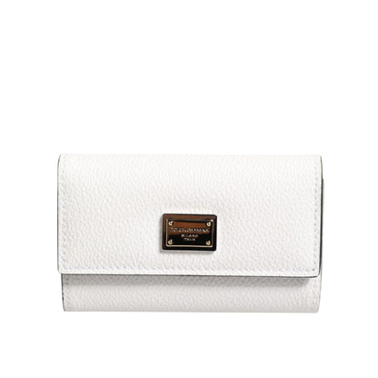 Dolce & Gabbana White Leather Card Case Holder Wallet Gold Logo Plate  Key Holder