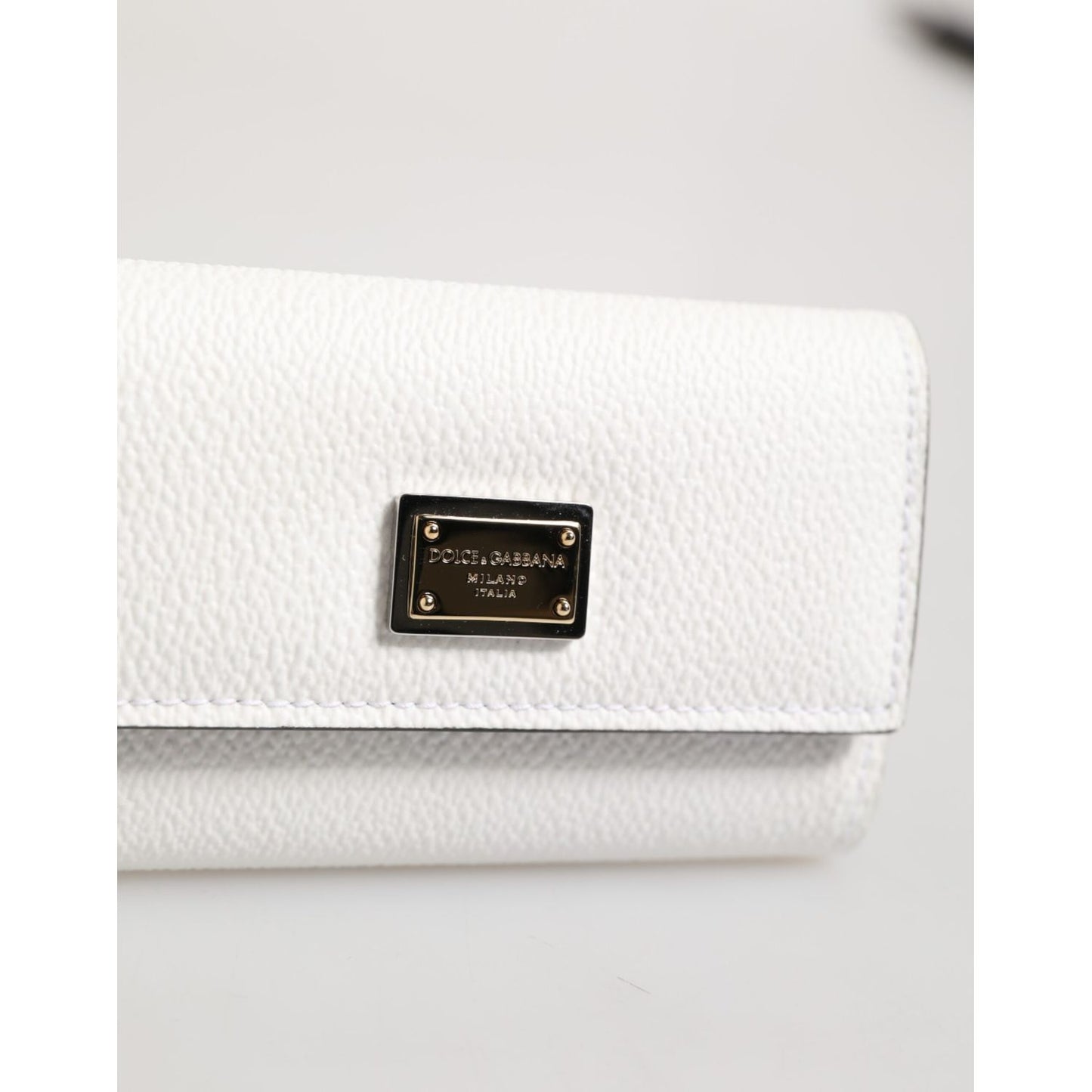 Dolce & Gabbana White Leather Card Case Holder Wallet Gold Logo Plate  Key Holder
