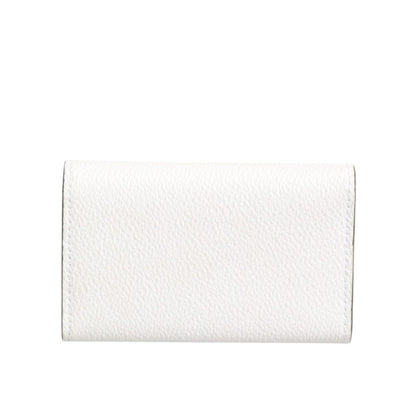 Dolce & Gabbana White Leather Card Case Holder Wallet Gold Logo Plate  Key Holder