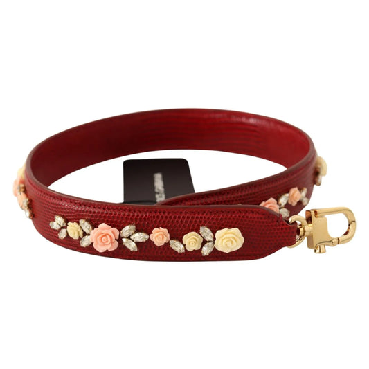 Dolce & Gabbana Floral Crystals Exotic Shoulder Strap Bag Accessory in red leather with gold detailing and floral embellishments.