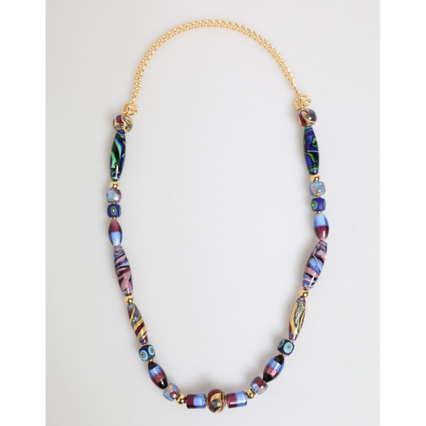 Dolce & Gabbana Multicolor Murano Glass Beads Gold Brass Chain Jewelry Necklace