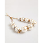 Dolce & Gabbana Gold Brass Faux Pearl Crystal Statement Luxury Jewelry Necklace with oversized pearls and gold-tone chain.