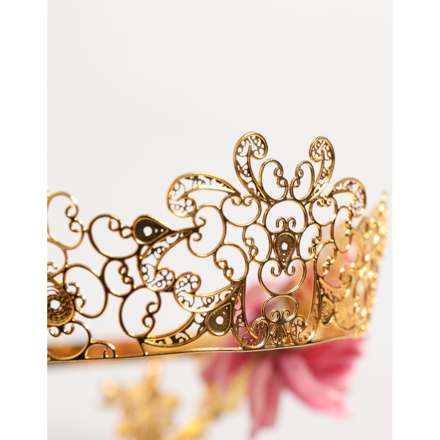 Dolce & Gabbana Gold Floral Tiara Pink Roses Crystal Crown Headband