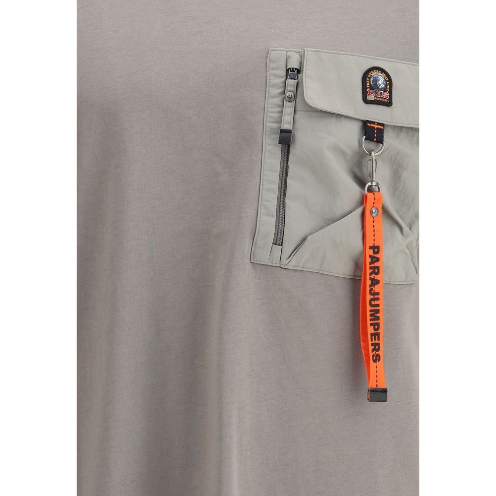 Parajumpers Short sleeve T-Shirt with pocket detail and logo, featuring gray fabric and orange tag, perfect for stylish everyday wear.