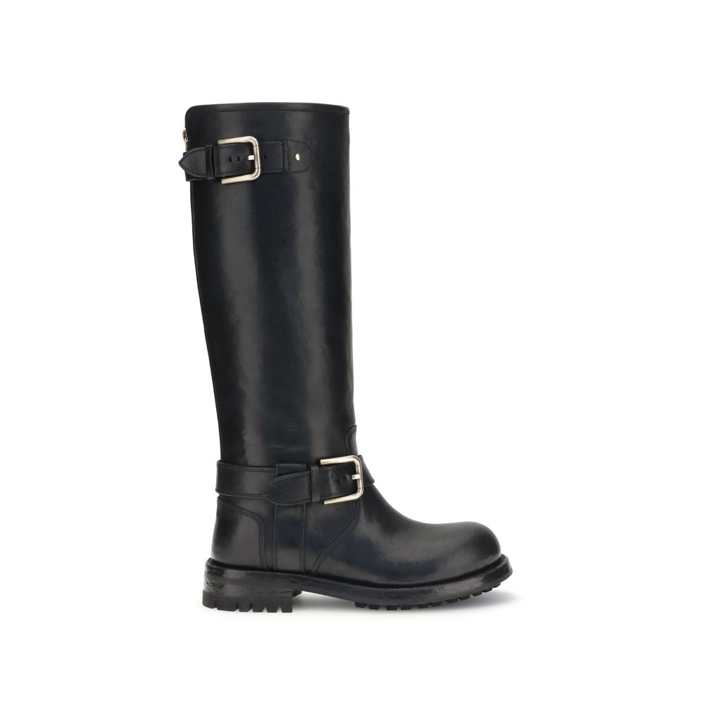 Dolce & Gabbana Black Calf Leather Bos Taurus Lace-Up Boots