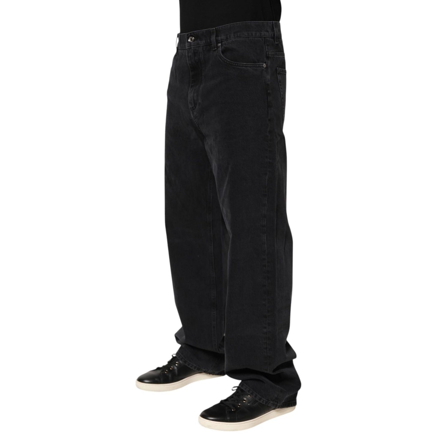 Dolce & Gabbana Black Denim Wide Leg Relaxed Fit Pants Jeans