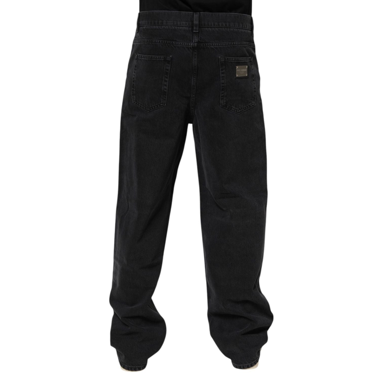 Dolce & Gabbana Black Denim Wide Leg Relaxed Fit Pants Jeans