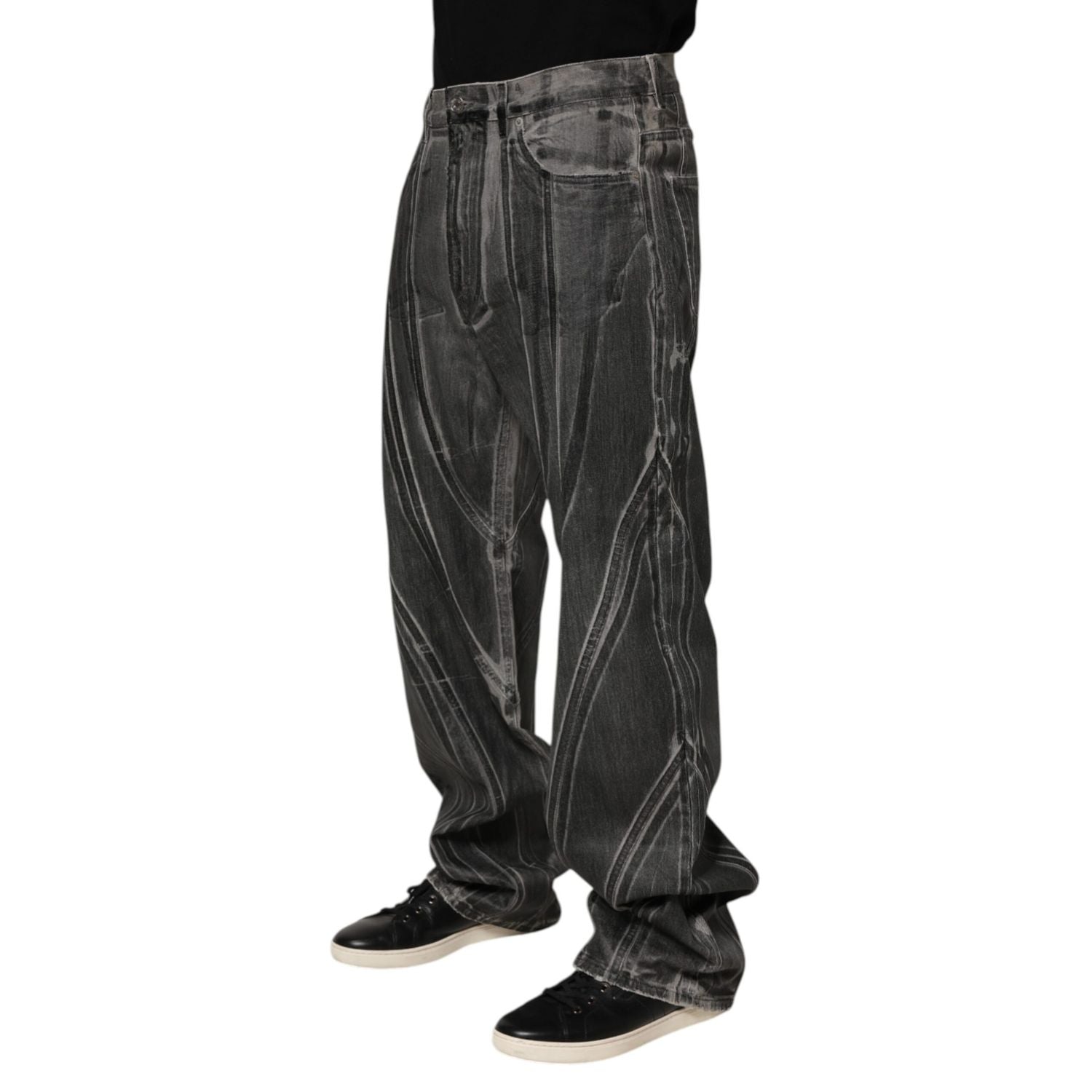 Dolce & Gabbana Black Grey Graphic Print Denim Pants Jeans