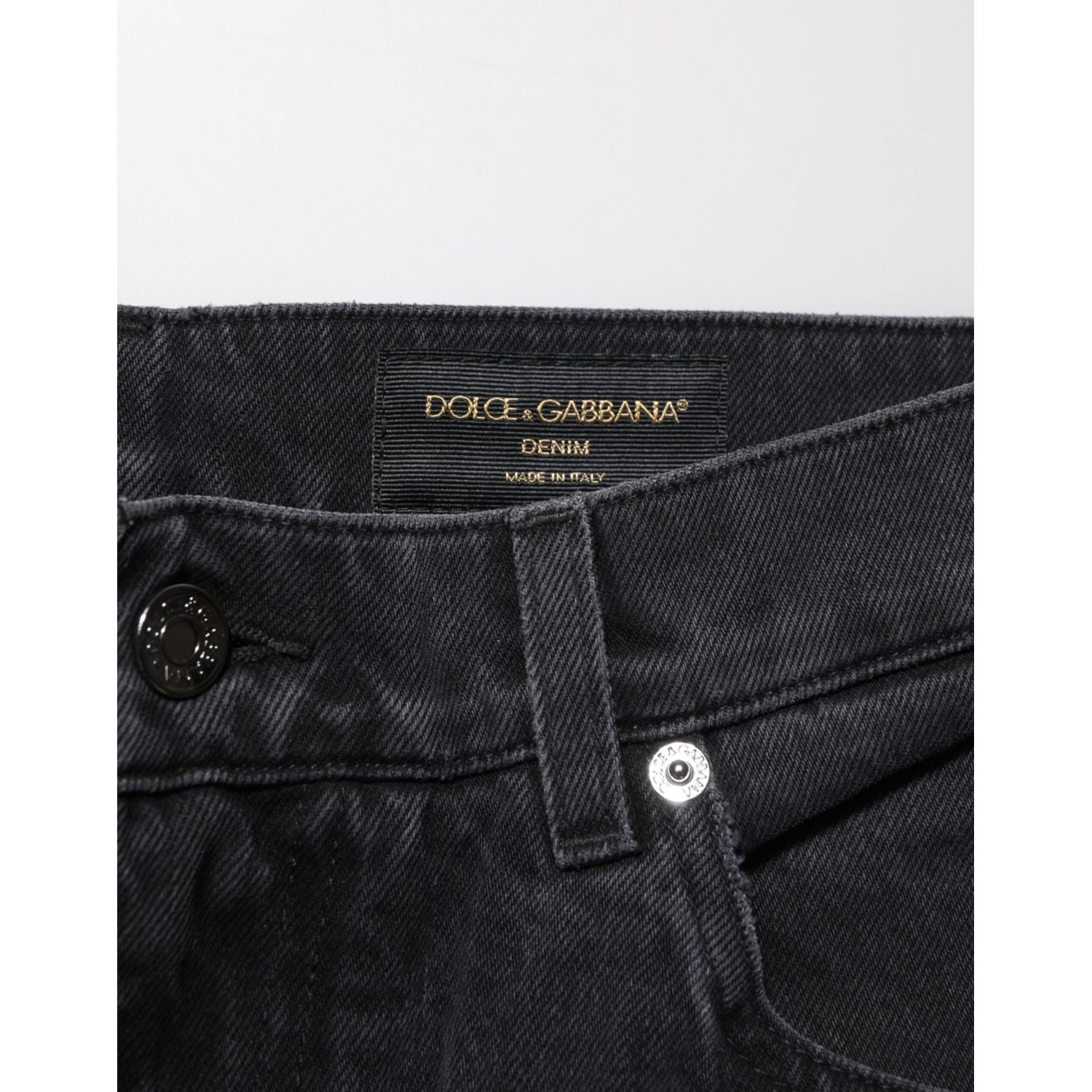 Dolce & Gabbana Black Cotton Logo Men Mid Waist Denim Jeans