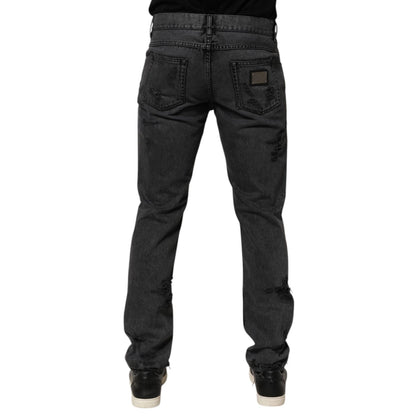 Dolce & Gabbana Black Tattered Skinny Cotton Men Denim Jeans