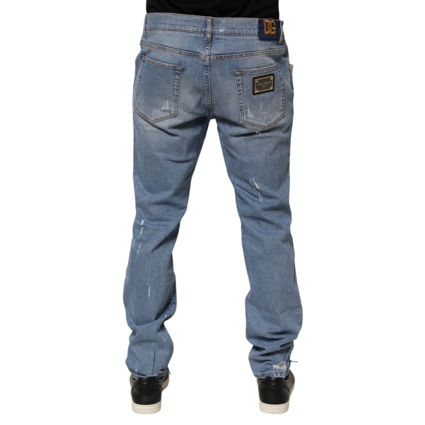 Dolce & Gabbana Blue Tattered Slim Fit Cotton Denim Jeans