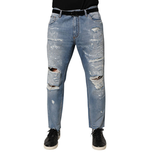 Dolce & Gabbana Blue Distressed Ripped Denim Trouser Jeans