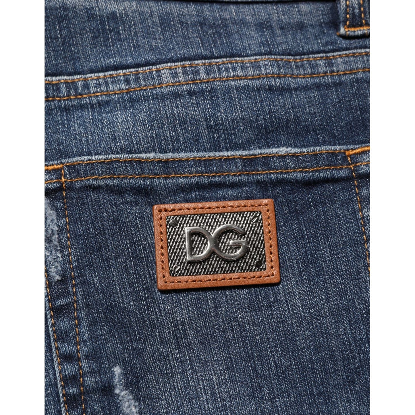 Dolce & Gabbana Dark Blue Washed Running Ripped Denim Jeans