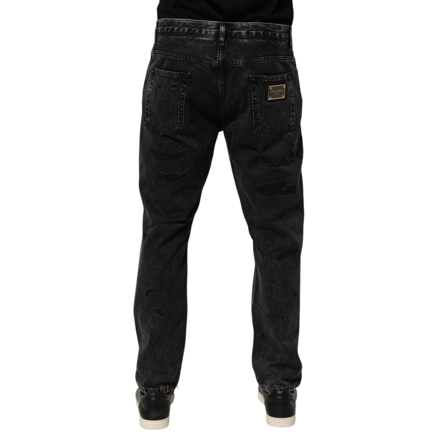 Dolce & Gabbana Black Washed Ripped Loose Cotton Denim Jeans