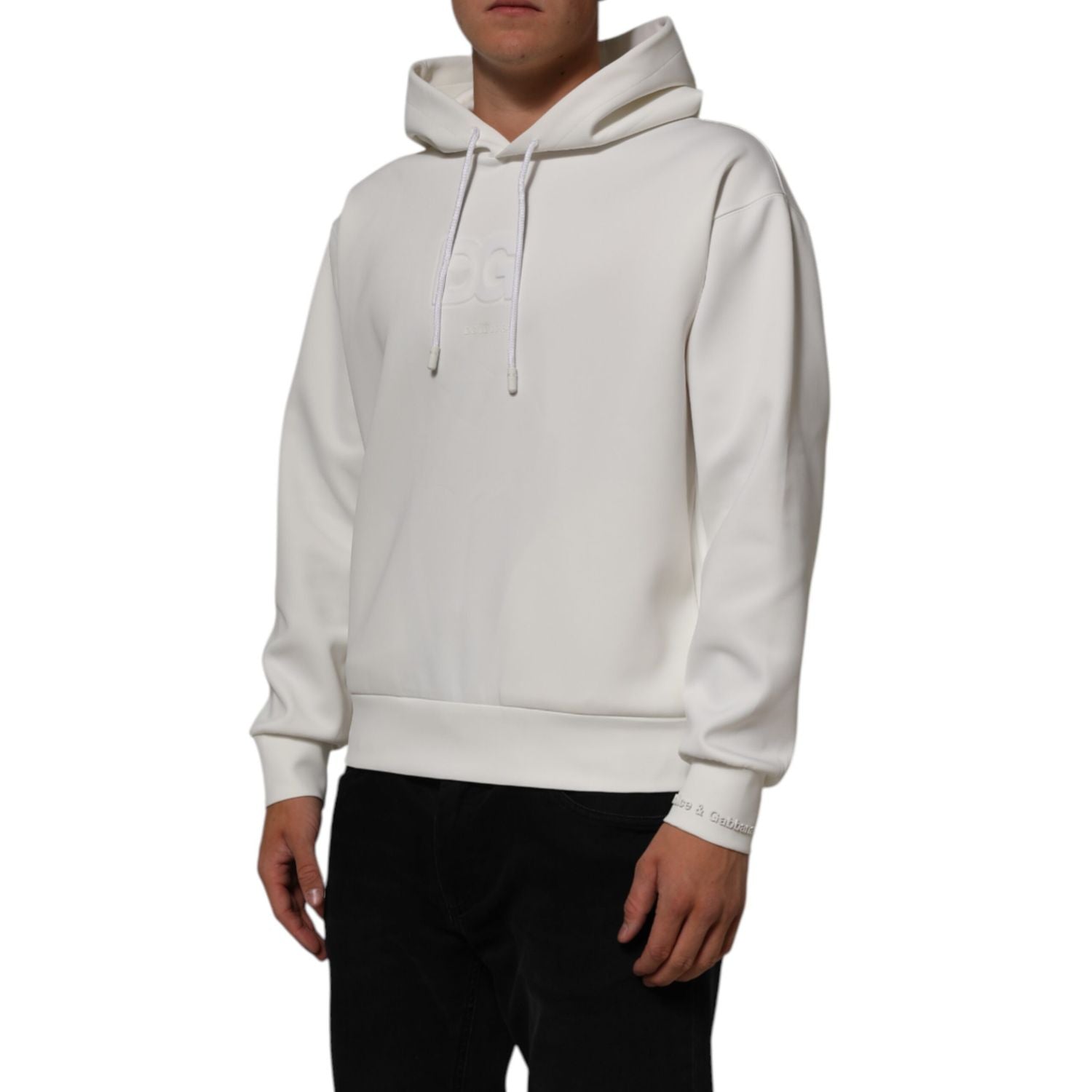 Dolce & Gabbana White Logo Hooded Men Sweatshirt  Sweater