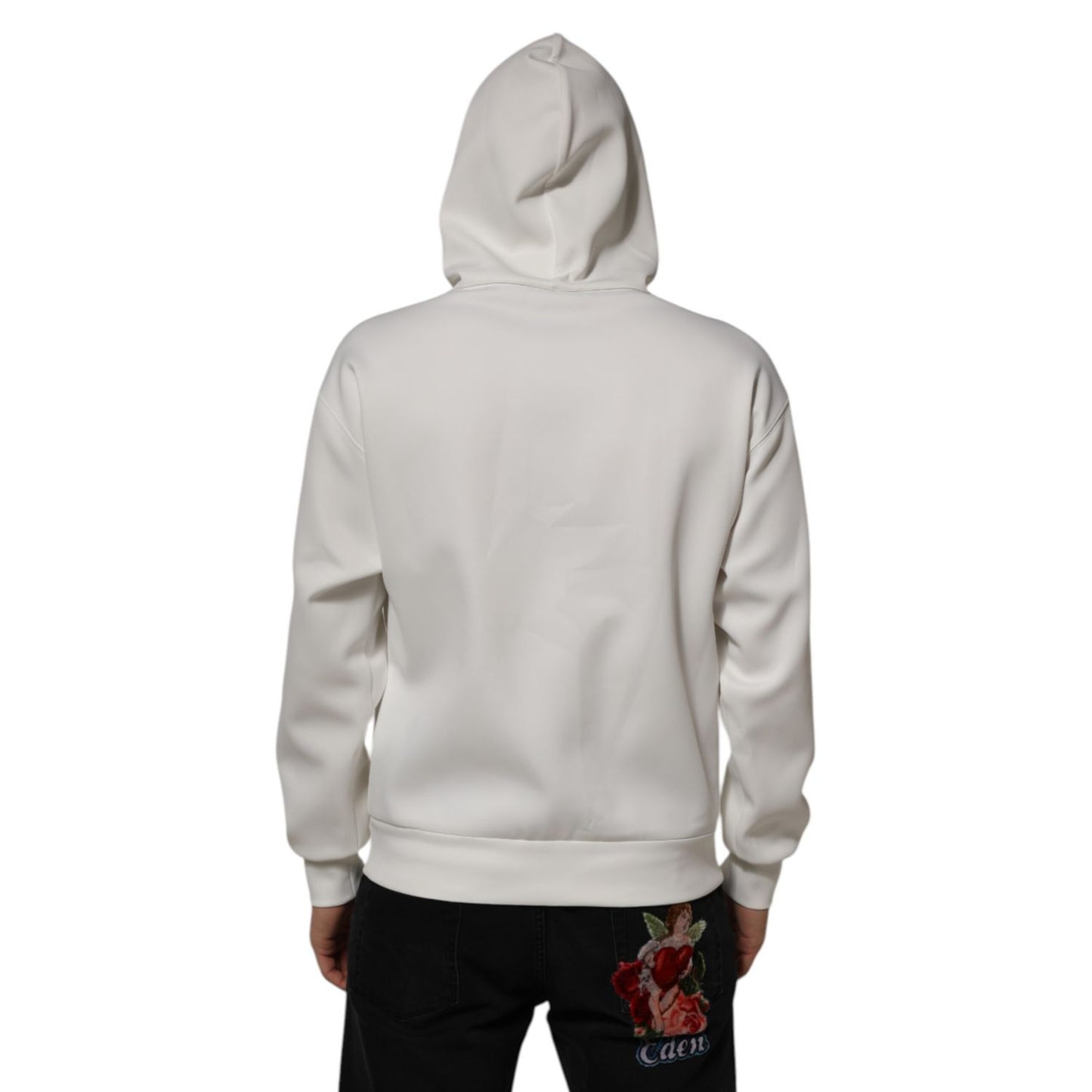 Dolce & Gabbana White Logo Hooded Men Sweatshirt  Sweater